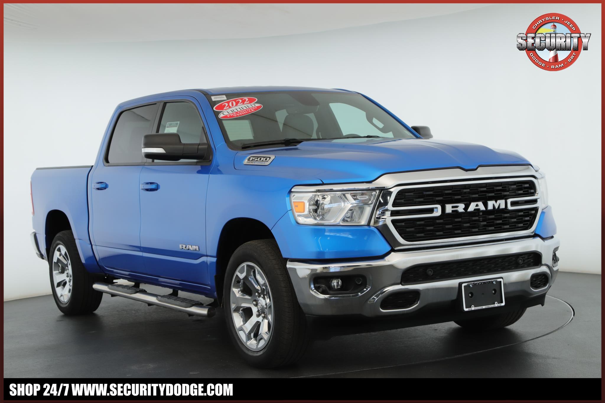 Hydro Blue Pearlcoat 2022 RAM 1500 Big Horn Crew Cab 4WD Pickup Truck Four-Wheel Drive Automatic